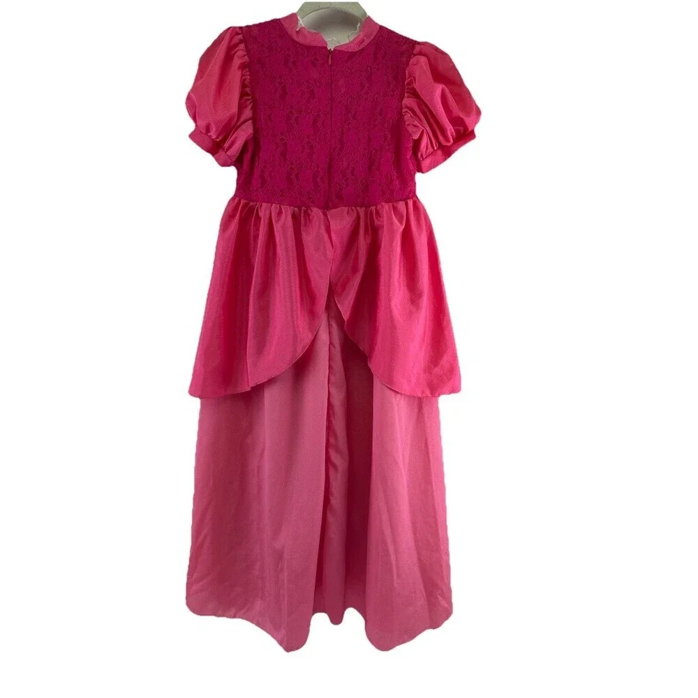 Super Mario Princess Peach Pink Dress Costume‎ Long Zip Layered Girls 140 10/12